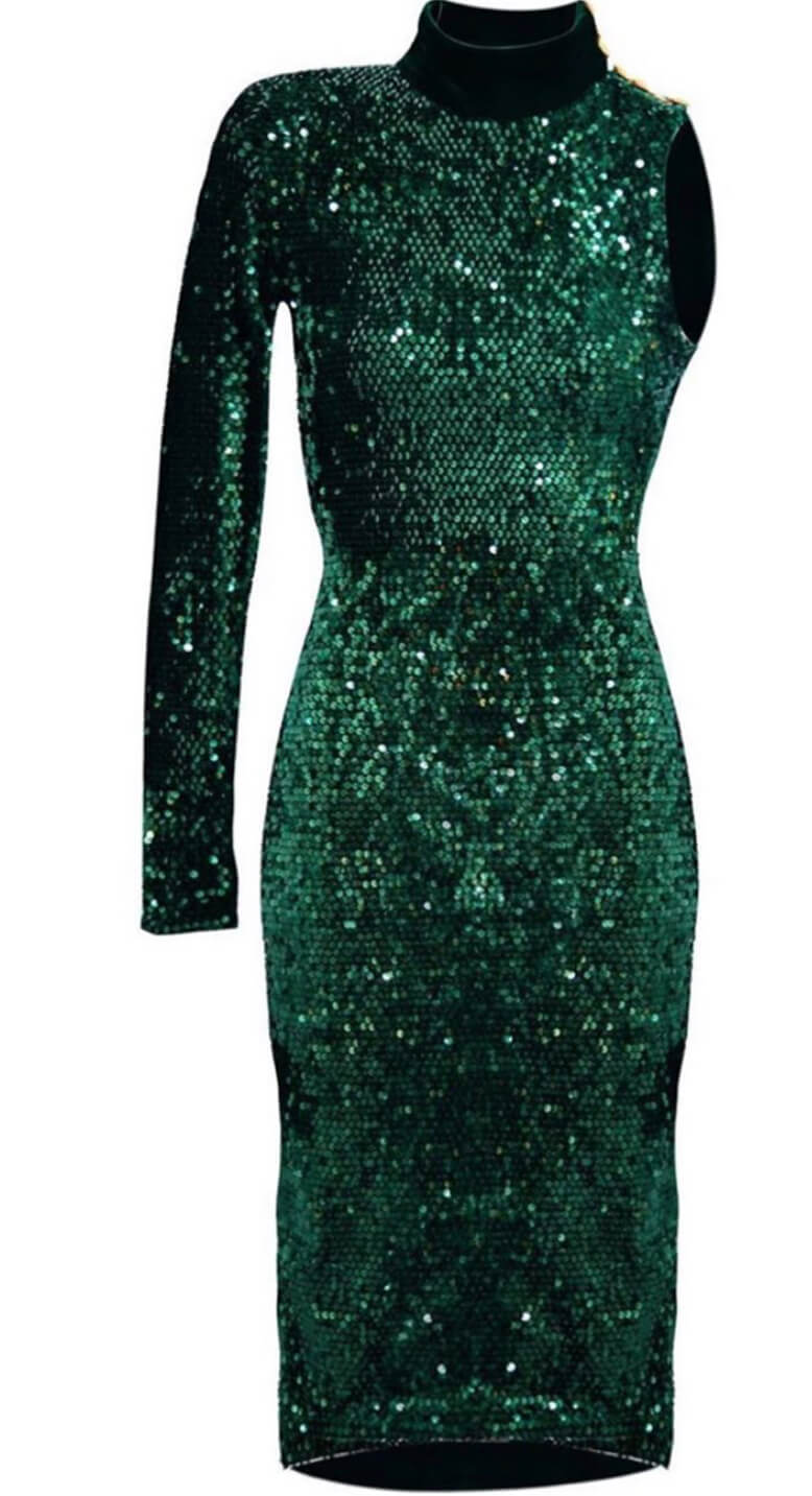 Meraki Reptillian Velvet Emerald Dress - Dresses 4 Hire