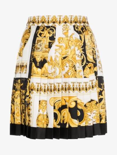 Versace Tribute Pleated Silk Skirt - Black & Gold print - Dresses 4 Hire
