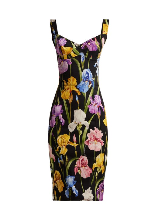 Dolce & Gabbana Iris Print Fitted Midi Dress - Dresses 4 Hire