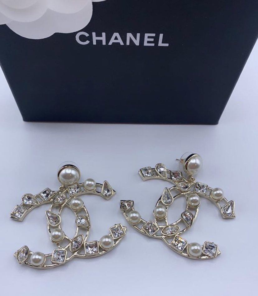 Chanel Gold Pearl Studded Large Drop Earrings - Dresses 4 Hire
