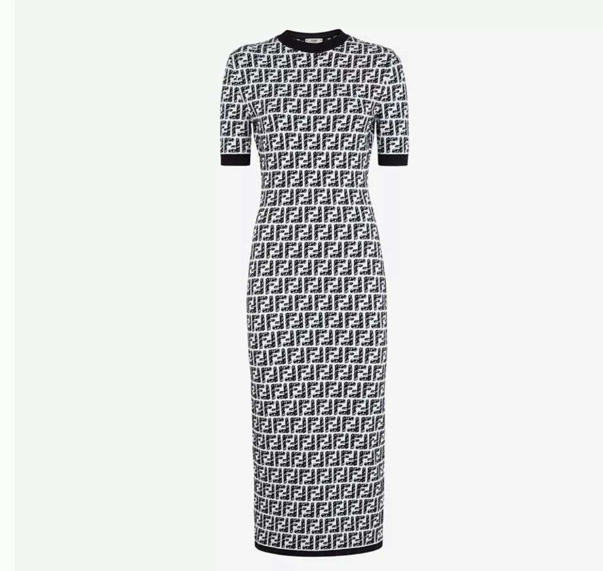 Fendi Cap Sleeve Printed Midi - Black & White - Dresses 4 Hire