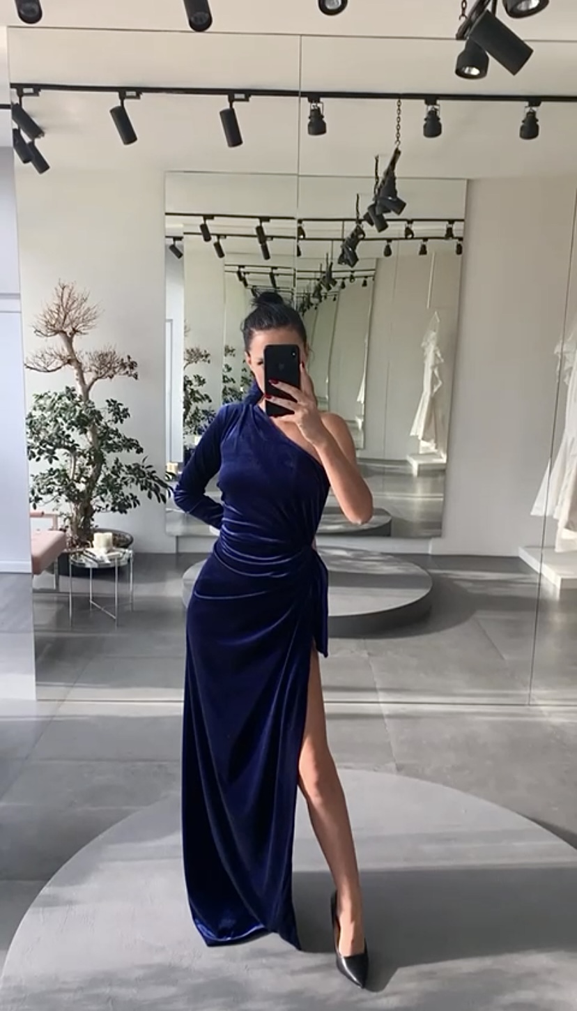 one shoulder royal blue dresses