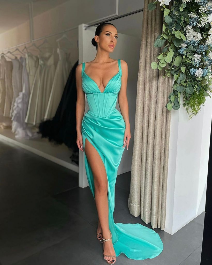 Lia Stublla Corset Turquoise Drape Dress - Dresses 4 Hire