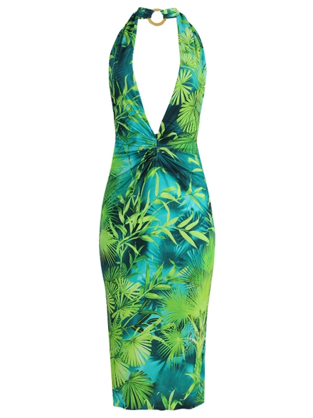 Versace Jungle Print Crepe Halter Dress - Dresses 4 Hire
