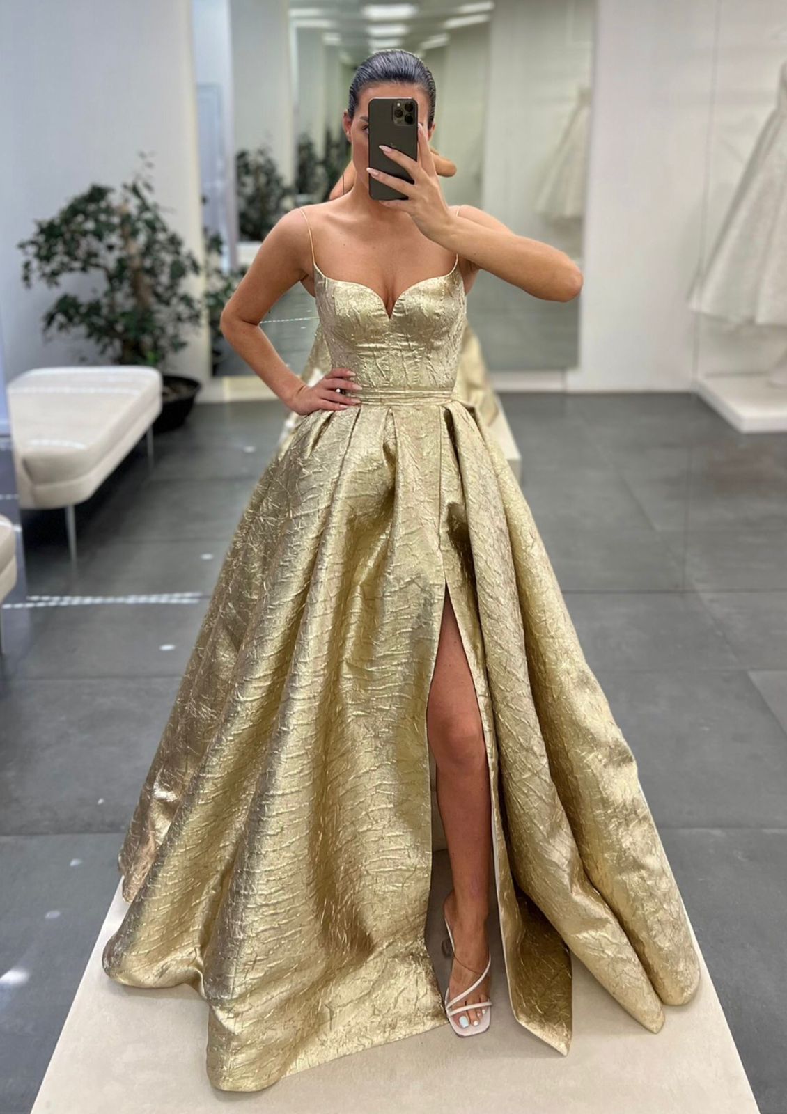 Gold A line Long Prom Dresses, Shiny Off Shoulder Gold Formal Graduati –  shopluu