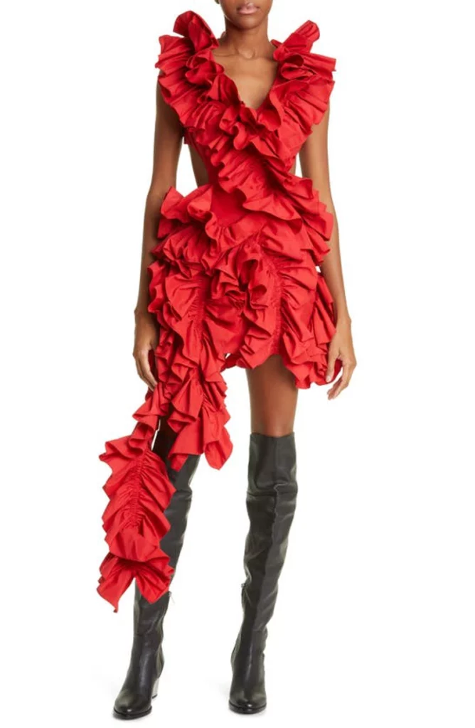 Aknvas Ruffled Red Dress - Dresses 4 Hire