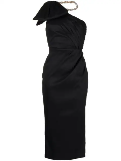 Rachel Gilbert Fauve One Shoulder Black Midi Dress - Dresses 4 Hire