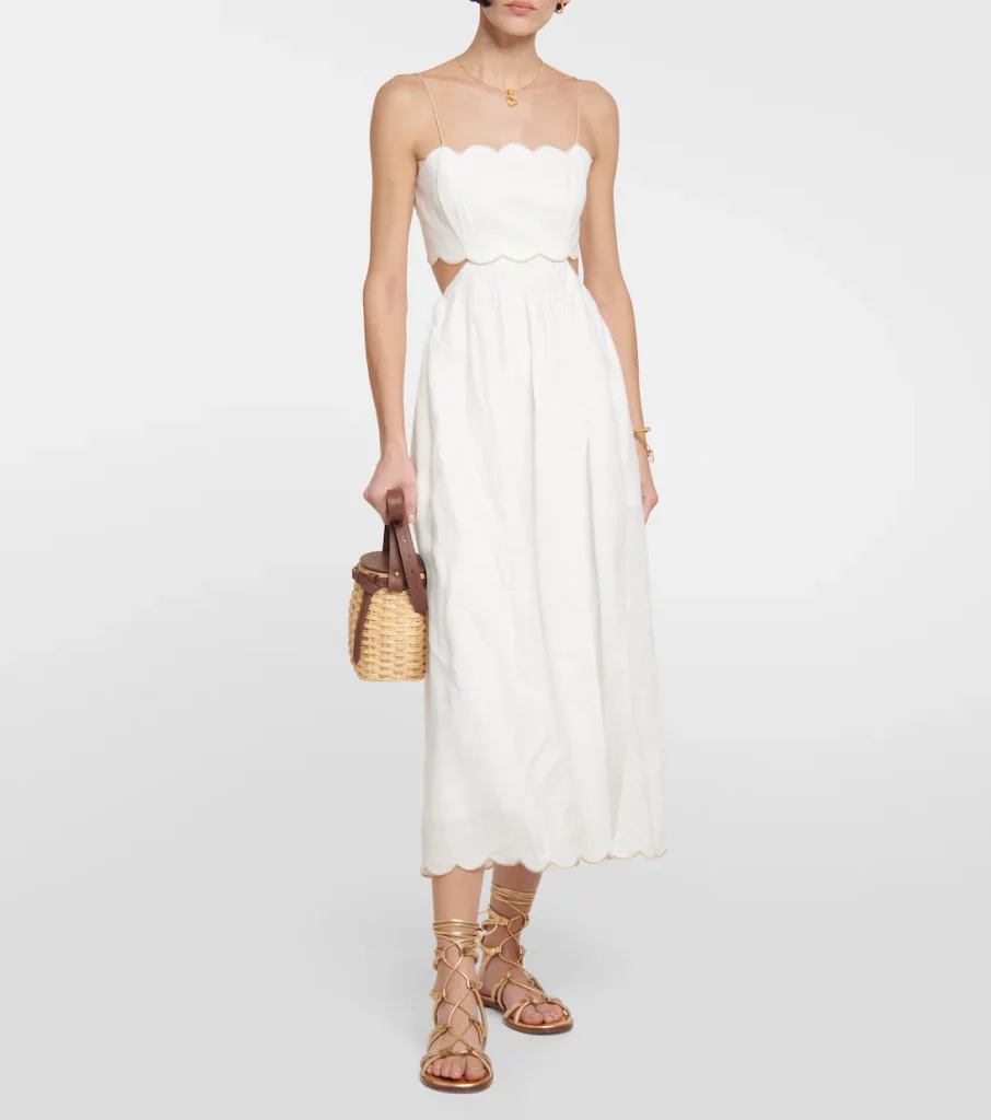 Zimmermann Devi Scalloped Midi Dress- Ivory - Dresses 4 Hire