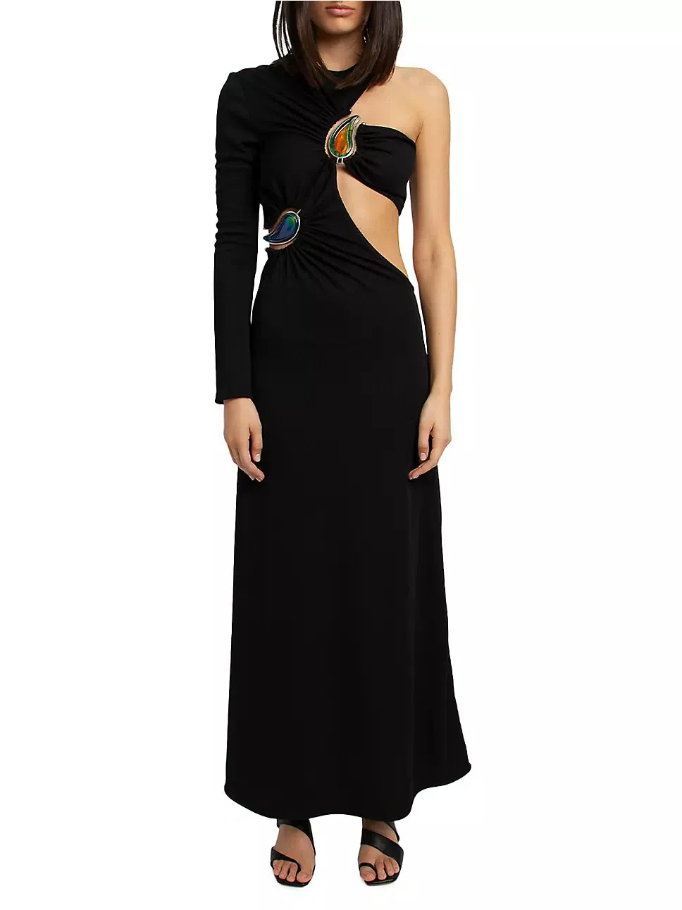 Christopher Esber Double Moodstone One Shoulder Midi Dress- Black ...