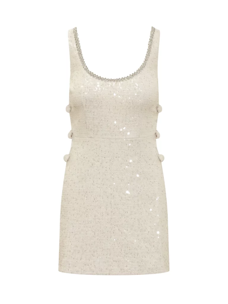 Self Portrait Cutout Embellished Bouclé Mini Dress- Cream - Dresses 4 Hire