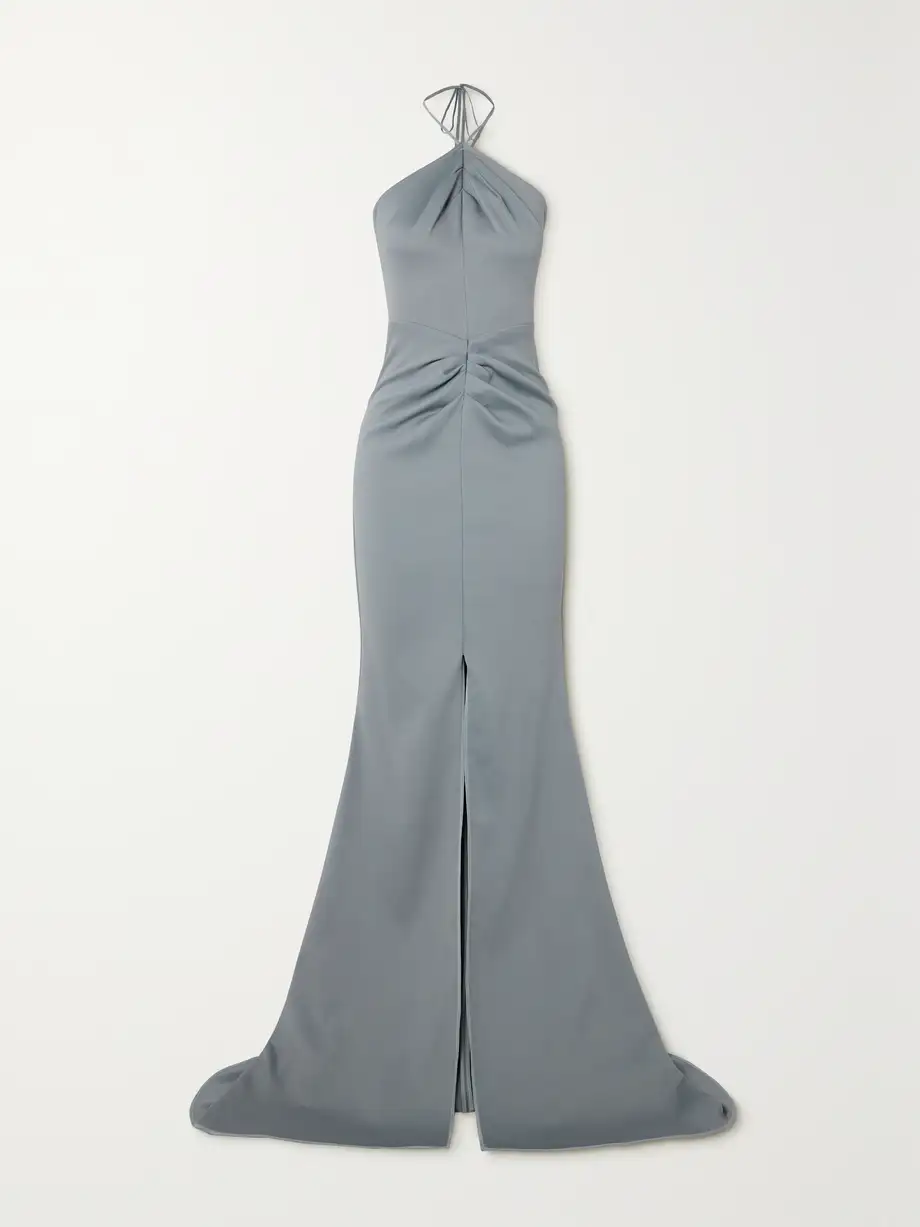 Toni Maticevski Smokescreen Gathered Stretch Crepe Halterneck Gown